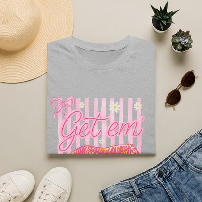 Get Em Tiger T-Shirt — Pink Striped Motivational Graphic Tee