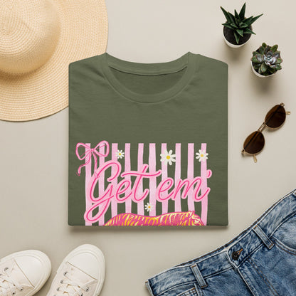 Get Em Tiger T-Shirt — Pink Striped Motivational Graphic Tee