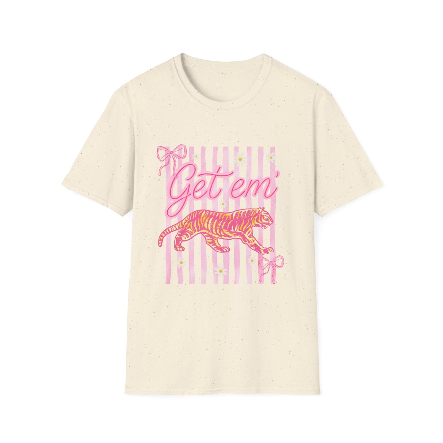 Get Em Tiger T-Shirt — Pink Striped Motivational Graphic Tee