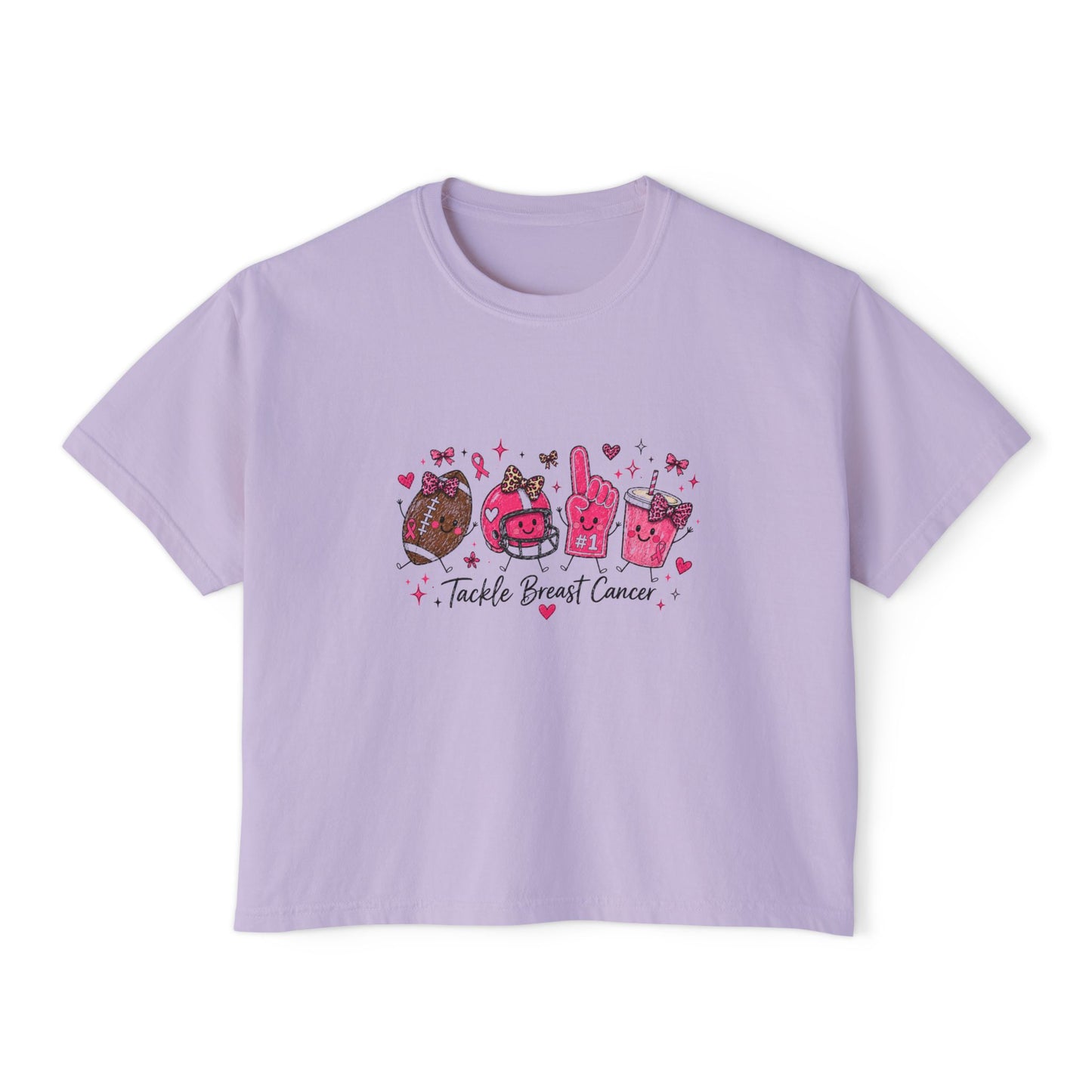 Breast Cancer Awareness Women's Boxy Tee — "Tackle Breast Cancer" Pink Ribbon Sports Icons
