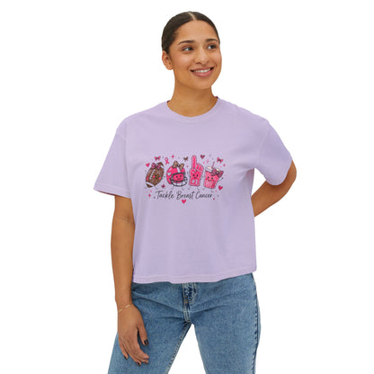 Breast Cancer Awareness Women's Boxy Tee — "Tackle Breast Cancer" Pink Ribbon Sports Icons