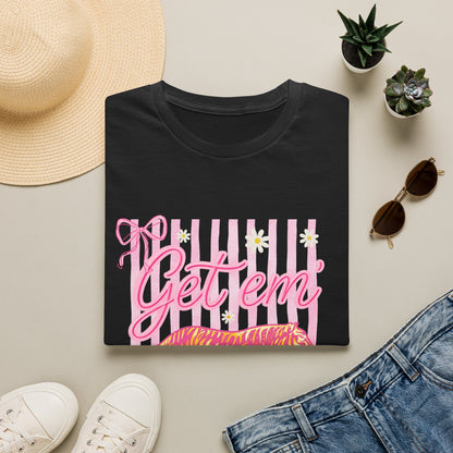 Get Em Tiger T-Shirt — Pink Striped Motivational Graphic Tee