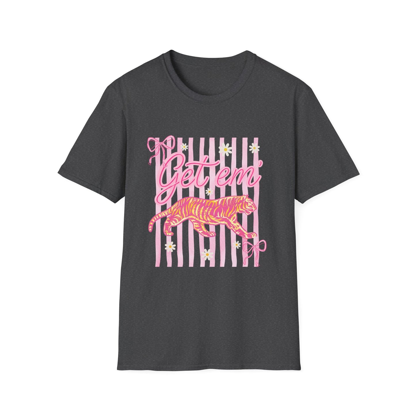 Get Em Tiger T-Shirt — Pink Striped Motivational Graphic Tee