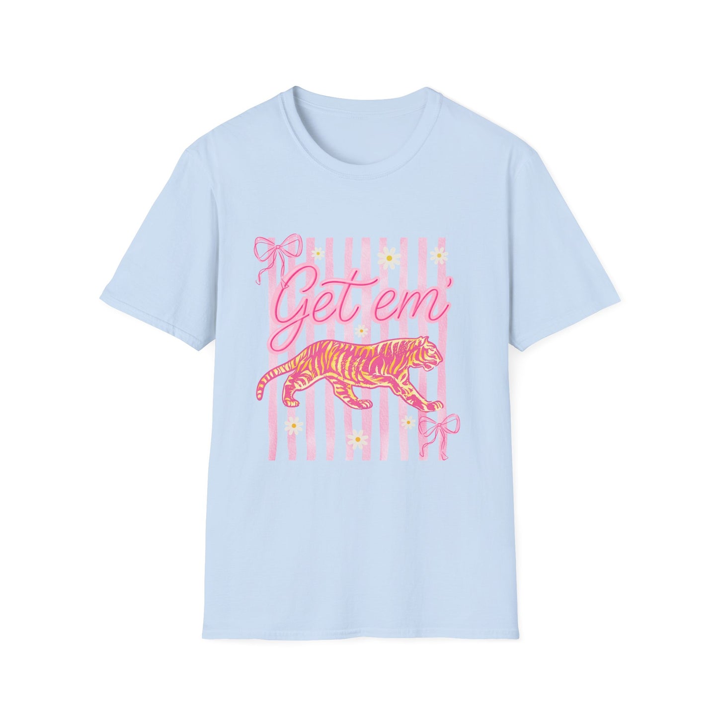Get Em Tiger T-Shirt — Pink Striped Motivational Graphic Tee