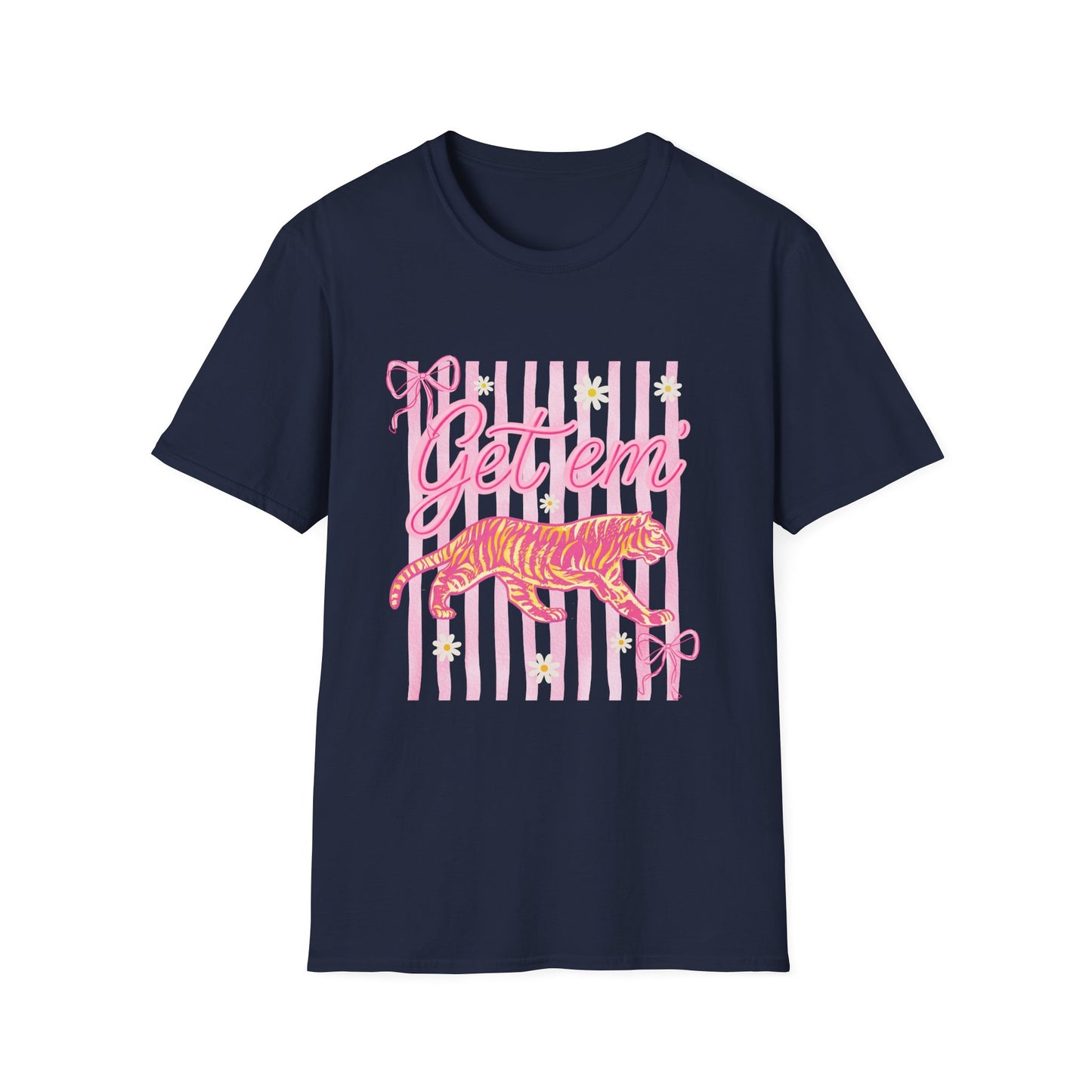 Get Em Tiger T-Shirt — Pink Striped Motivational Graphic Tee