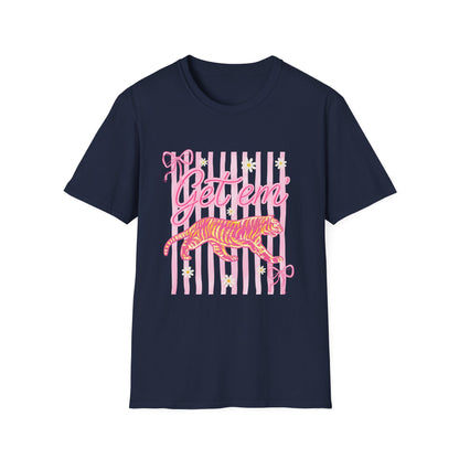 Get Em Tiger T-Shirt — Pink Striped Motivational Graphic Tee