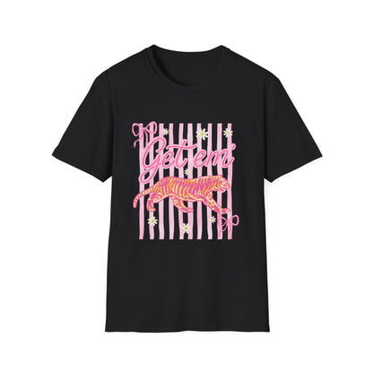 Get Em Tiger T-Shirt — Pink Striped Motivational Graphic Tee