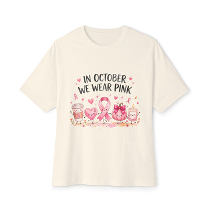 Breast Cancer Awareness T-Shirt — "In October We Wear Pink" Oversized Tee