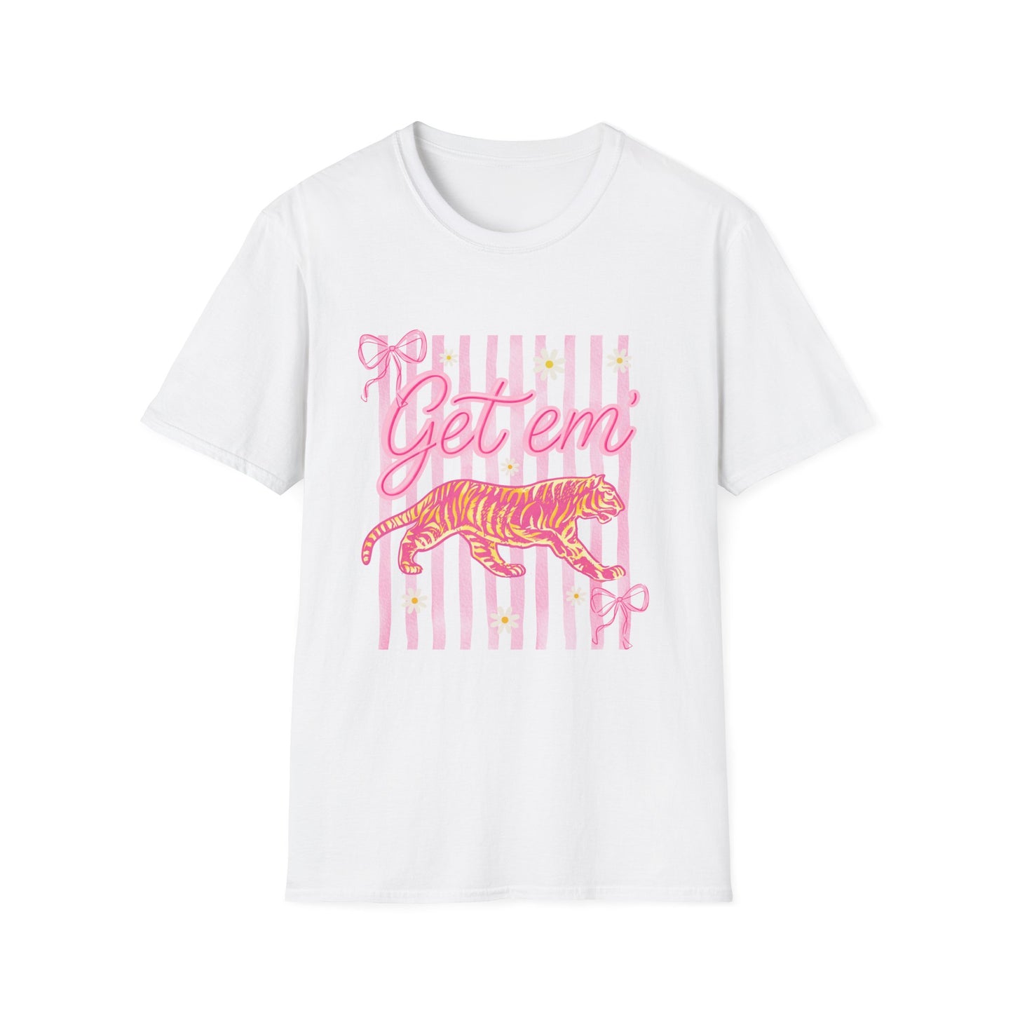 Get Em Tiger T-Shirt — Pink Striped Motivational Graphic Tee