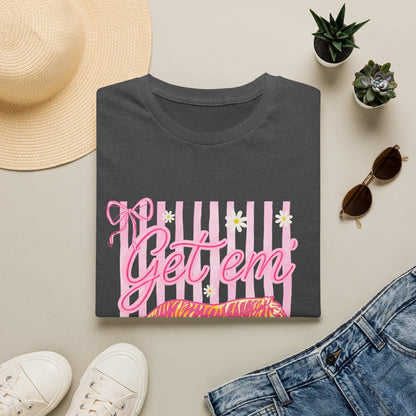 Get Em Tiger T-Shirt — Pink Striped Motivational Graphic Tee