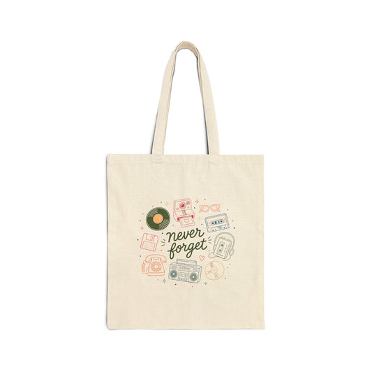 Retro Music 'Never Forget' Canvas Tote Bag
