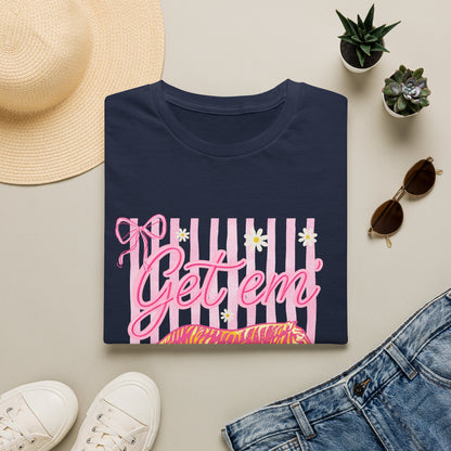Get Em Tiger T-Shirt — Pink Striped Motivational Graphic Tee