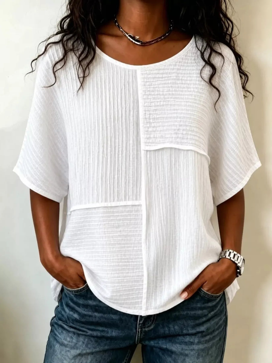 Full Size Texture Round Neck Half Sleeve Blouse Plus Size